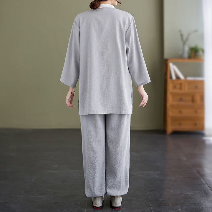 Buddha Stones 2-teiliges Tai-Chi-Shirt aus Baumwolle, Oberteil und Hose, Meditations-Zen-Kleidung für Damen - image 3