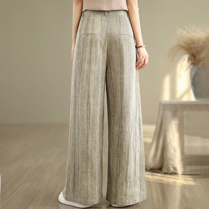 Buddha Stones Lässige Damenhose aus Baumwolle mit elastischer Taille und weitem Bein und Taschen in Hellbraun - image 3