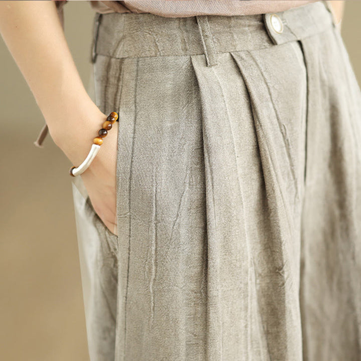 Buddha Stones Lässige Damenhose aus Baumwolle mit elastischer Taille und weitem Bein und Taschen in Hellbraun - image 9