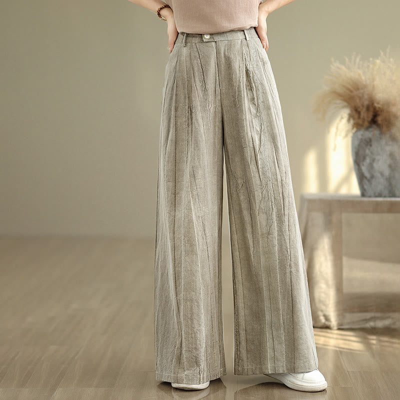 Buddha Stones Lässige Damenhose aus Baumwolle mit elastischer Taille und weitem Bein und Taschen in Hellbraun - image 6