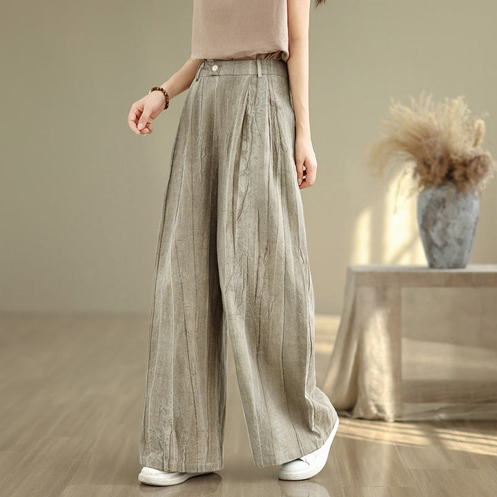 Buddha Stones Lässige Damenhose aus Baumwolle mit elastischer Taille und weitem Bein und Taschen in Hellbraun - image 5