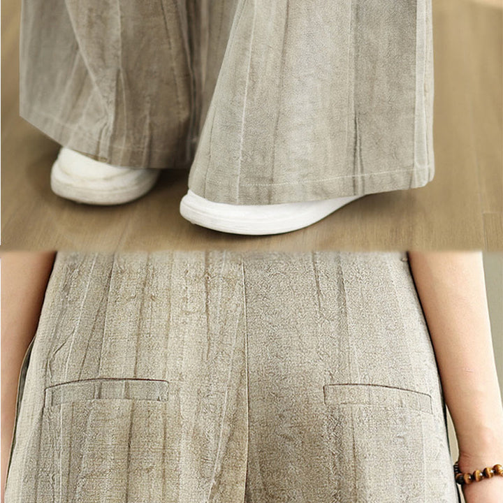 Buddha Stones Lässige Damenhose aus Baumwolle mit elastischer Taille und weitem Bein und Taschen in Hellbraun - image 8