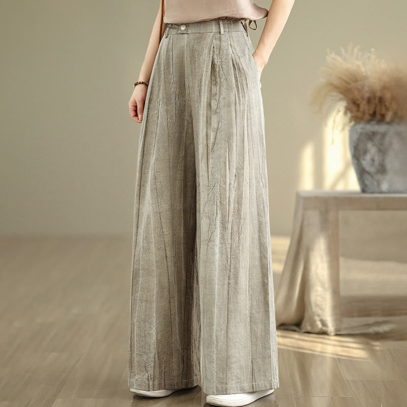 Buddha Stones Lässige Damenhose aus Baumwolle mit elastischer Taille und weitem Bein und Taschen in Hellbraun - image 4