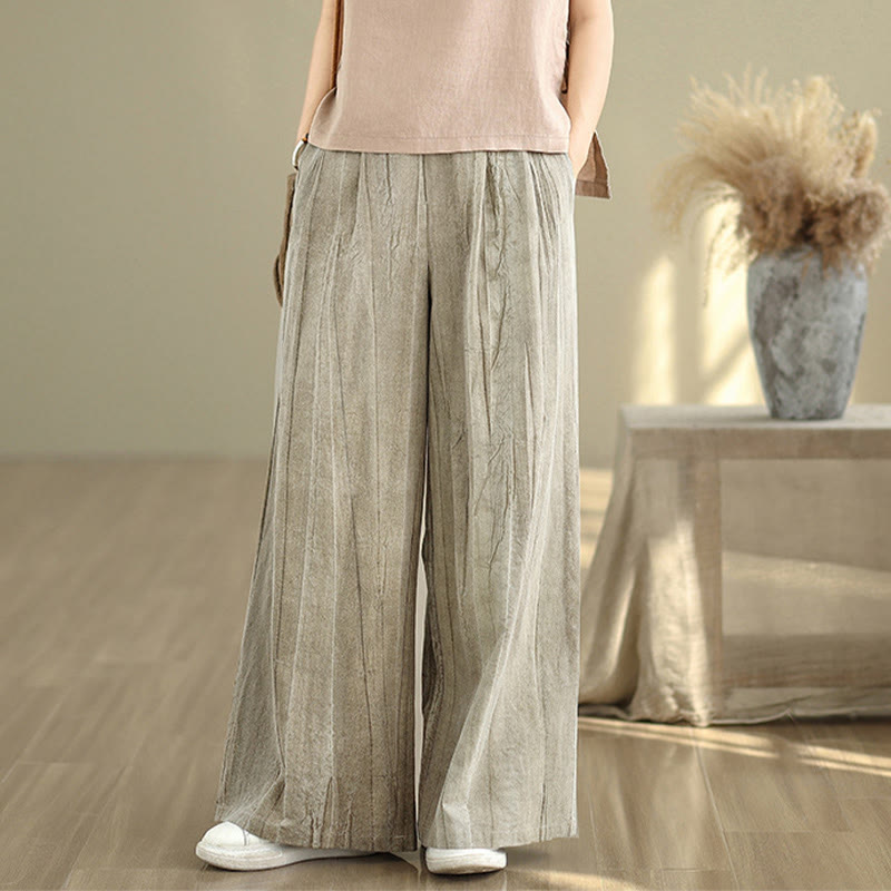 Buddha Stones Lässige Damenhose aus Baumwolle mit elastischer Taille und weitem Bein und Taschen in Hellbraun - image 7
