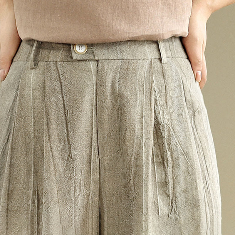 Buddha Stones Lässige Damenhose aus Baumwolle mit elastischer Taille und weitem Bein und Taschen in Hellbraun - image 11
