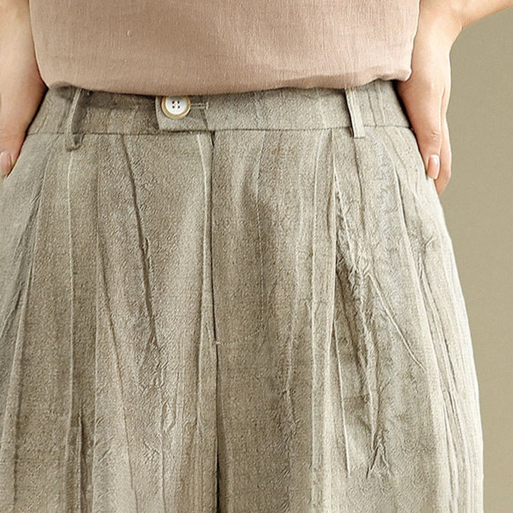 Buddha Stones Lässige Damenhose aus Baumwolle mit elastischer Taille und weitem Bein und Taschen in Hellbraun - image 11