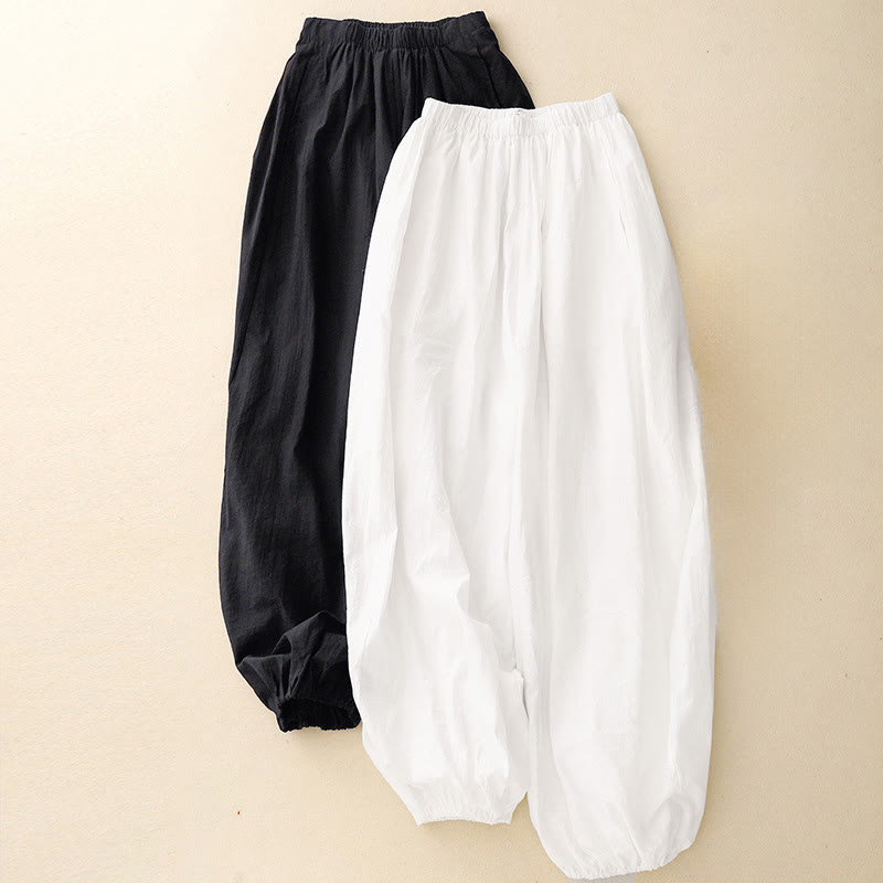 Buddha Stones Lässige, schlichte Damen-Haremshose aus Baumwolle mit Taschen - image 11