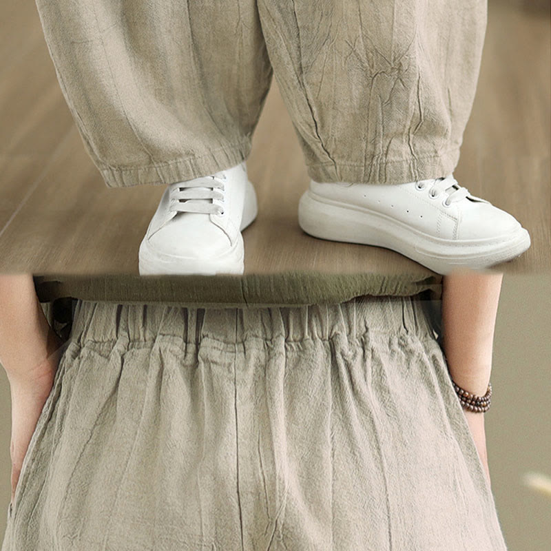 Buddha Stones Lässige, schlichte Haremshose aus Baumwollleinen mit Taschen für Damen - image 7