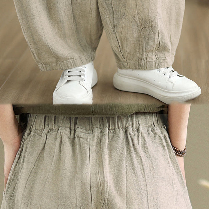 Buddha Stones Lässige, schlichte Haremshose aus Baumwollleinen mit Taschen für Damen - image 7