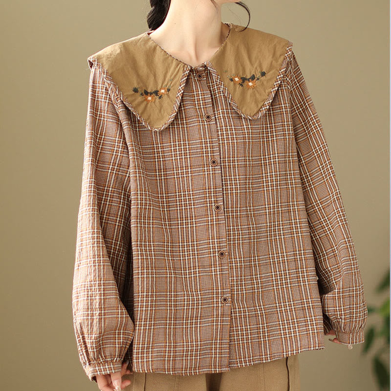 Damenhemd aus Baumwolle mit Buddha Stones -Stickerei und Karomuster - DarkSalmon - US 8-10, UK/AU 12-14, EU 40-42 (2XL) - image 0