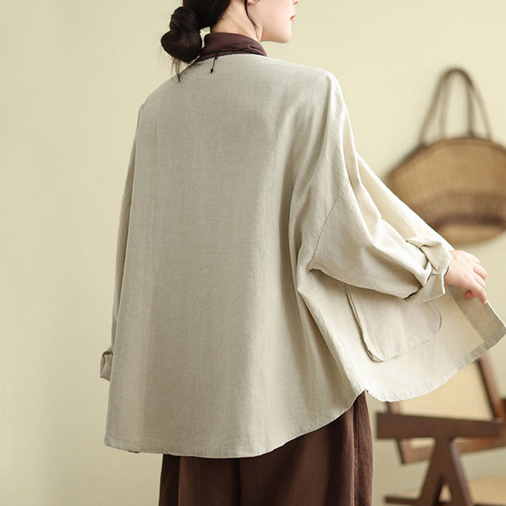Buddha Stones – Langärmlige Damen-Baumwoll-Leinen-Jacke mit Taschen im schlichten Design - image 6