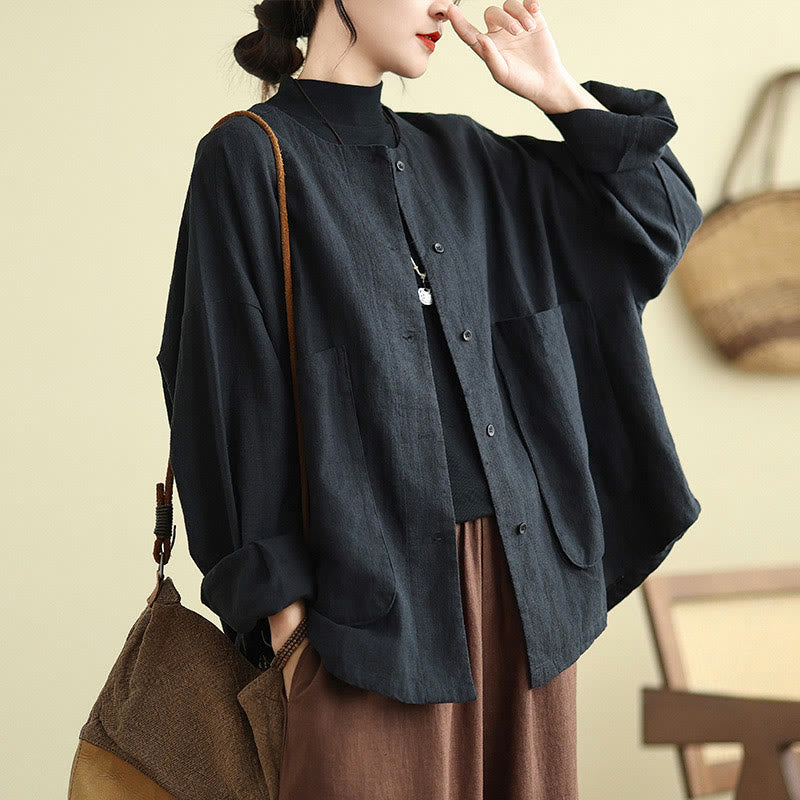 Buddha Stones – Langärmlige Damen-Baumwoll-Leinen-Jacke mit Taschen im schlichten Design - image 14