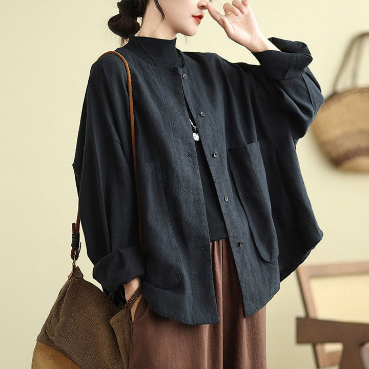 Buddha Stones – Langärmlige Damen-Baumwoll-Leinen-Jacke mit Taschen im schlichten Design - image 14