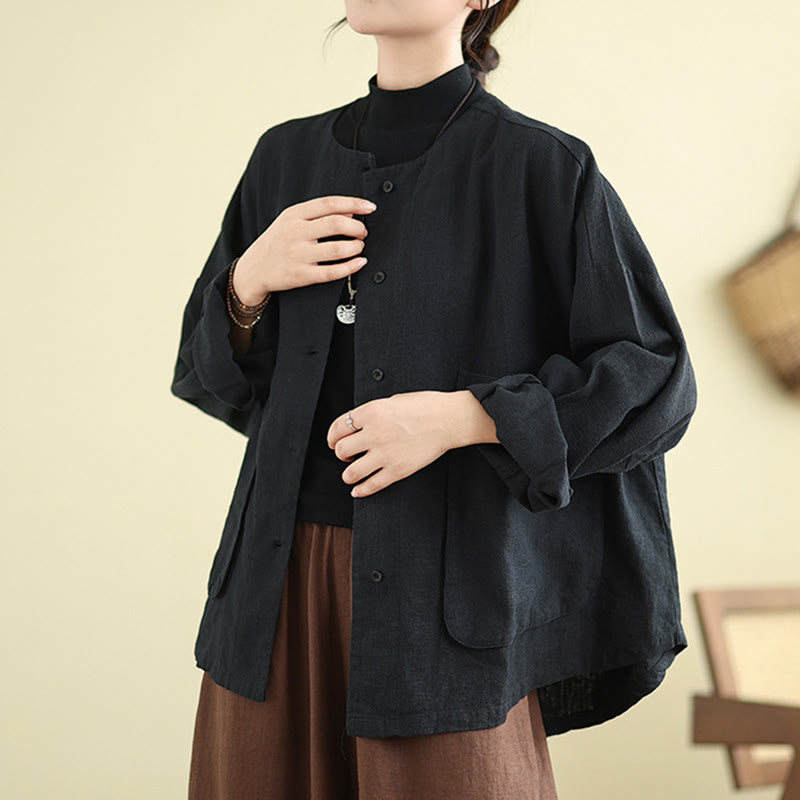 Buddha Stones – Langärmlige Damen-Baumwoll-Leinen-Jacke mit Taschen im schlichten Design - image 12