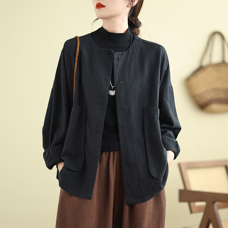 Buddha Stones – Langärmlige Damen-Baumwoll-Leinen-Jacke mit Taschen im schlichten Design - image 15