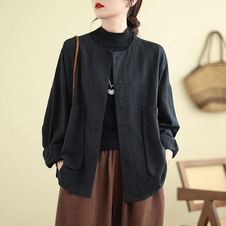 Buddha Stones – Langärmlige Damen-Baumwoll-Leinen-Jacke mit Taschen im schlichten Design - image 15