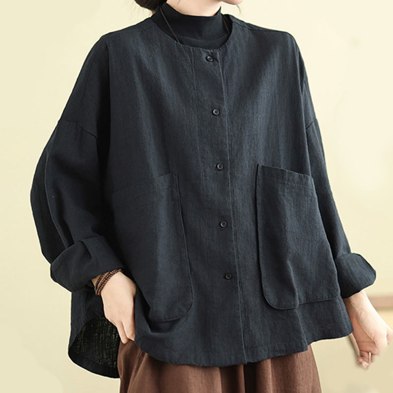 Buddha Stones – Langärmlige Damen-Baumwoll-Leinen-Jacke mit Taschen im schlichten Design - image 16
