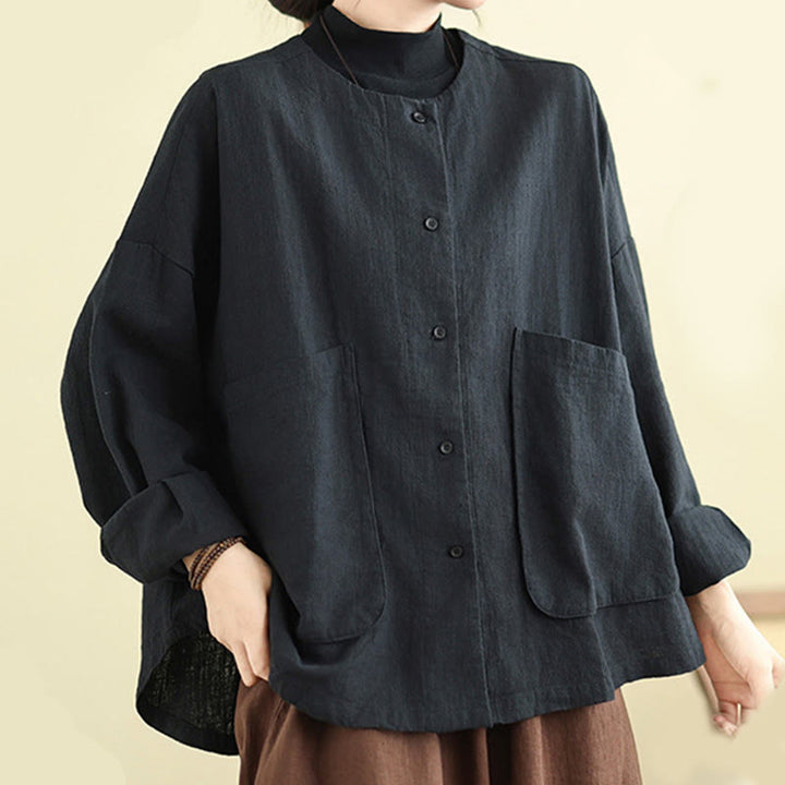 Buddha Stones – Langärmlige Damen-Baumwoll-Leinen-Jacke mit Taschen im schlichten Design - image 16
