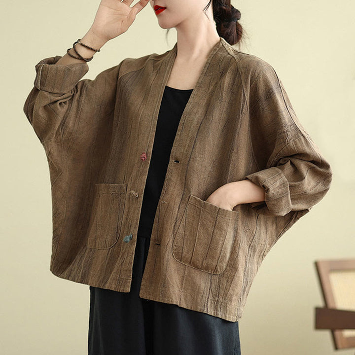 Buddha Stones – Schlichte, langärmlige Damen-Baumwoll-Leinen-Jacke mit Taschen - image 3