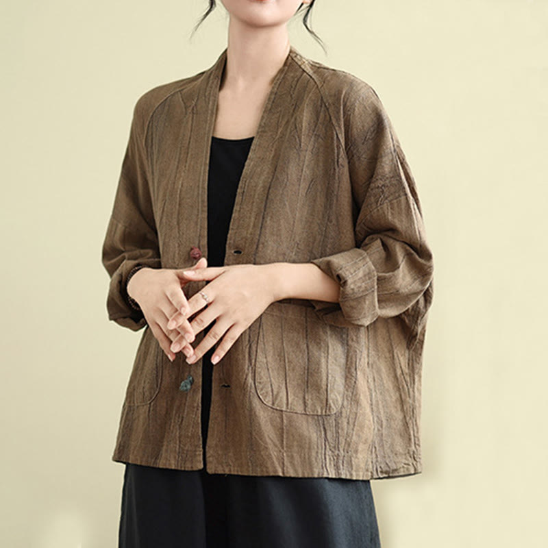 Buddha Stones – Schlichte, langärmlige Damen-Baumwoll-Leinen-Jacke mit Taschen - image 6