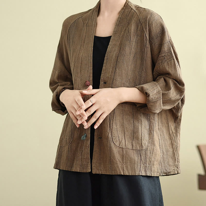Buddha Stones – Schlichte, langärmlige Damen-Baumwoll-Leinen-Jacke mit Taschen - image 4