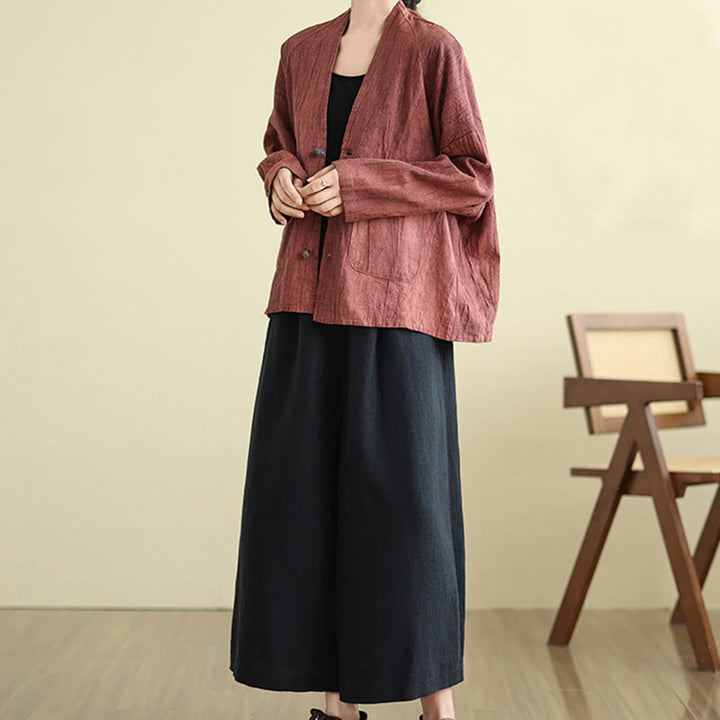 Buddha Stones – Schlichte, langärmlige Damen-Baumwoll-Leinen-Jacke mit Taschen - image 12