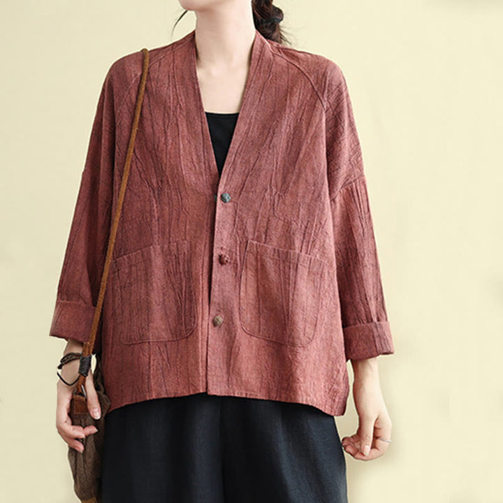 Buddha Stones – Schlichte, langärmlige Damen-Baumwoll-Leinen-Jacke mit Taschen - image 8
