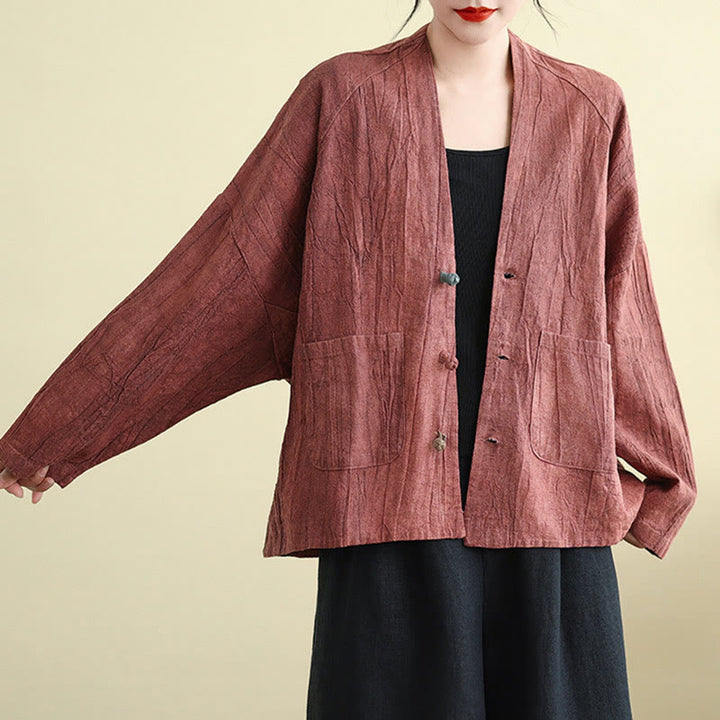 Buddha Stones – Schlichte, langärmlige Damen-Baumwoll-Leinen-Jacke mit Taschen - image 9
