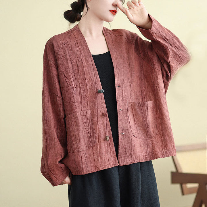 Buddha Stones – Schlichte, langärmlige Damen-Baumwoll-Leinen-Jacke mit Taschen - image 11