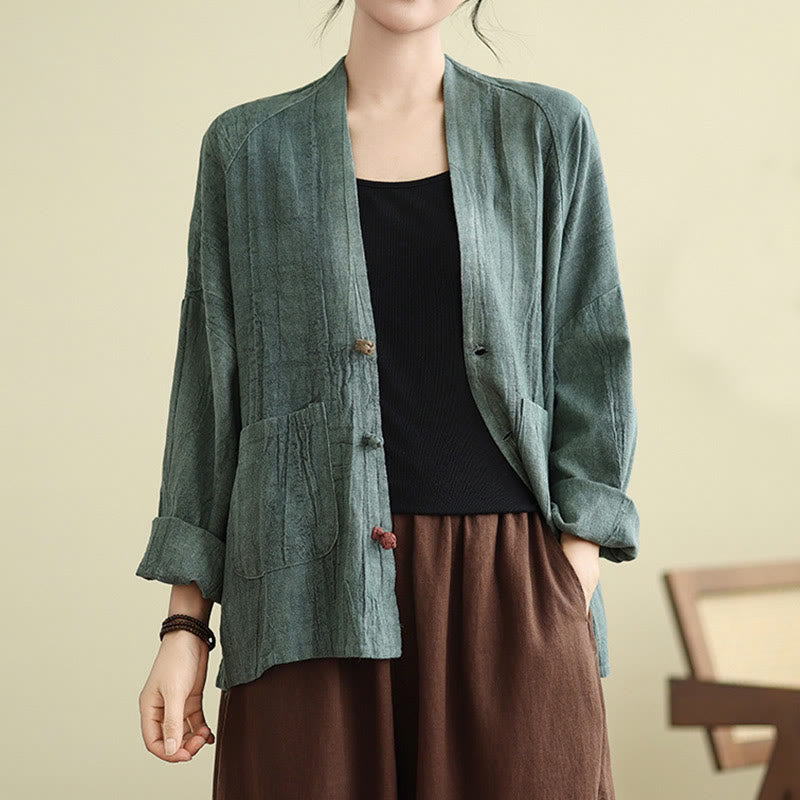 Buddha Stones – Schlichte, langärmlige Damen-Baumwoll-Leinen-Jacke mit Taschen - image 18