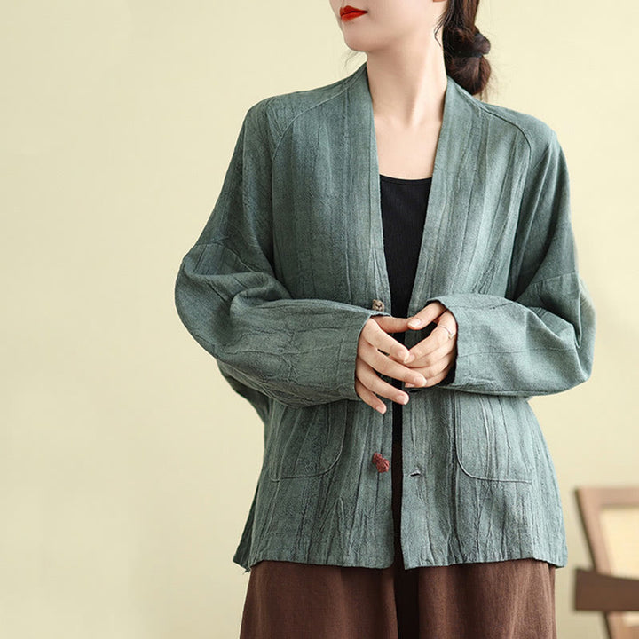 Buddha Stones – Schlichte, langärmlige Damen-Baumwoll-Leinen-Jacke mit Taschen - image 21
