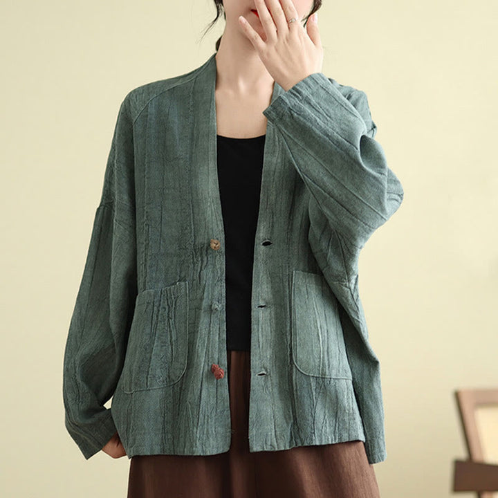 Buddha Stones – Schlichte, langärmlige Damen-Baumwoll-Leinen-Jacke mit Taschen - image 19