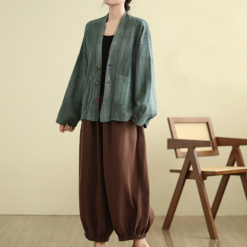 Buddha Stones – Schlichte, langärmlige Damen-Baumwoll-Leinen-Jacke mit Taschen - image 22