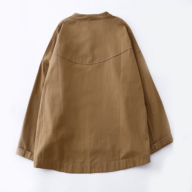 Buddha Stones Einfarbige Langarm-Baumwolljacke für Damen mit Taschen - image 1