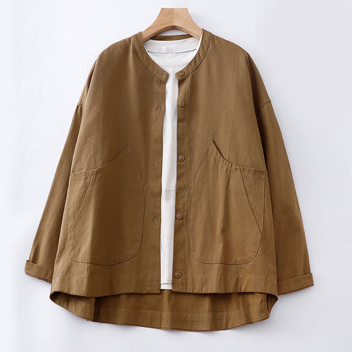 Buddha Stones Einfarbige Langarm-Baumwolljacke für Damen mit Taschen - Dunkelgoldenrod - US14, UK/AU18, EU46 (2XL) - image 0