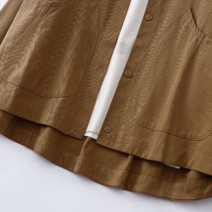 Buddha Stones Einfarbige Langarm-Baumwolljacke für Damen mit Taschen - image 3