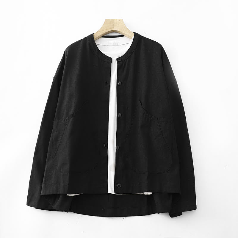 Buddha Stones Einfarbige Langarm-Baumwolljacke für Damen mit Taschen - Schwarz - US14， UK/AU18，EU46 (2XL) - image 9