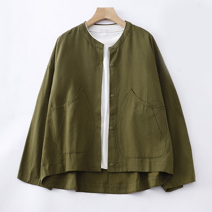 Buddha Stones Einfarbige Langarm-Baumwolljacke für Damen mit Taschen - Olive - US14， UK/AU18，EU46 (2XL) - image 16