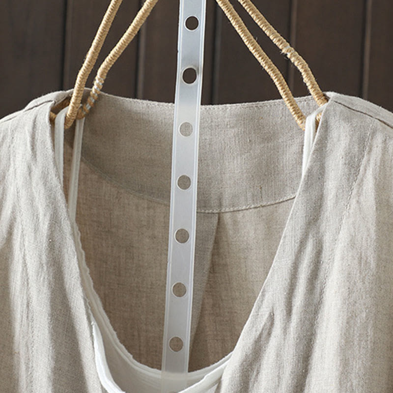 Buddha Stones Pure Color Damen-Baumwolljacke mit V-Ausschnitt und Taschen - image 1