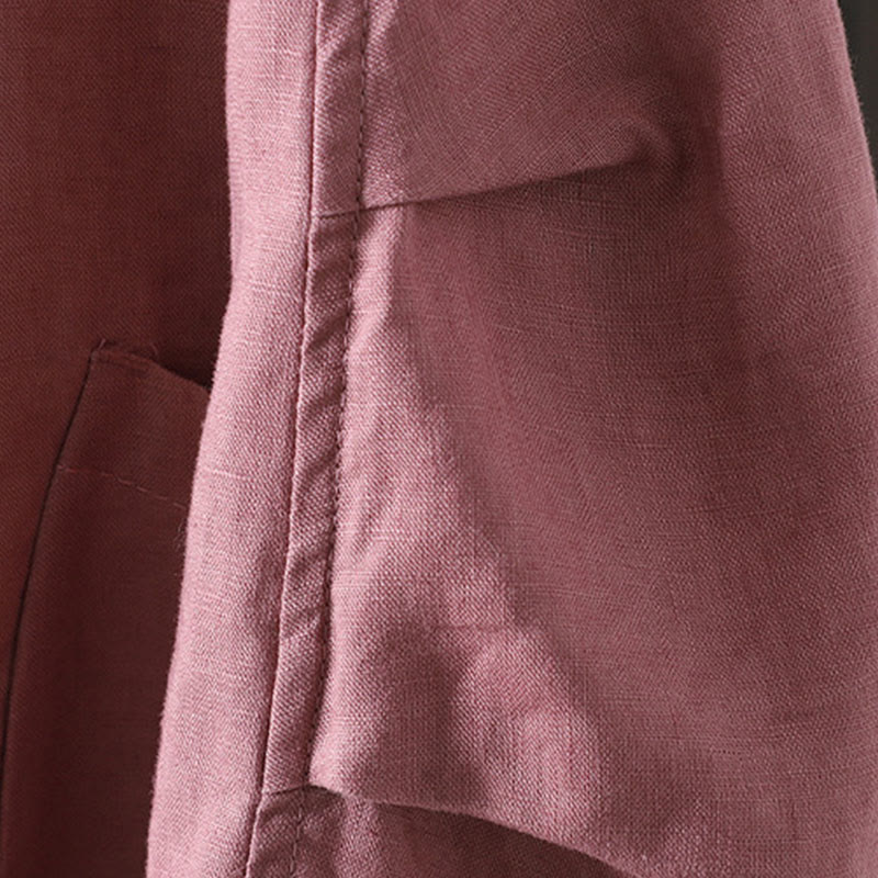 Buddha Stones Pure Color Damen-Baumwolljacke mit V-Ausschnitt und Taschen - image 10