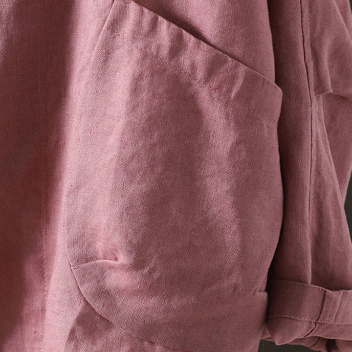 Buddha Stones Pure Color Damen-Baumwolljacke mit V-Ausschnitt und Taschen - image 12