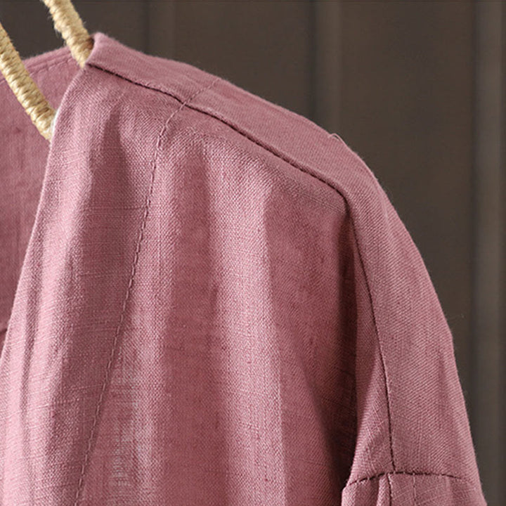 Buddha Stones Pure Color Damen-Baumwolljacke mit V-Ausschnitt und Taschen - image 8