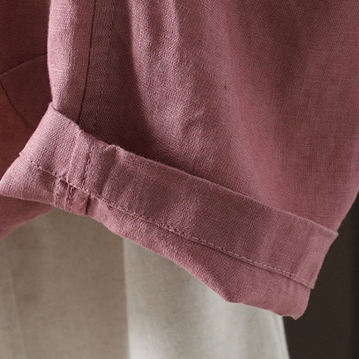 Buddha Stones Pure Color Damen-Baumwolljacke mit V-Ausschnitt und Taschen - image 14