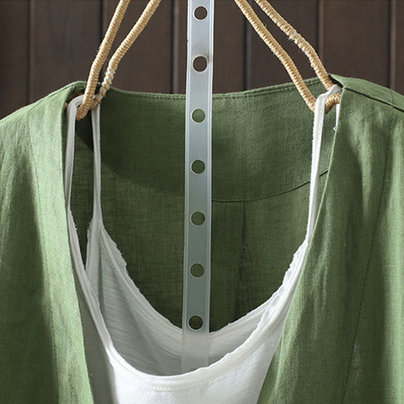 Buddha Stones Pure Color Damen-Baumwolljacke mit V-Ausschnitt und Taschen - image 19