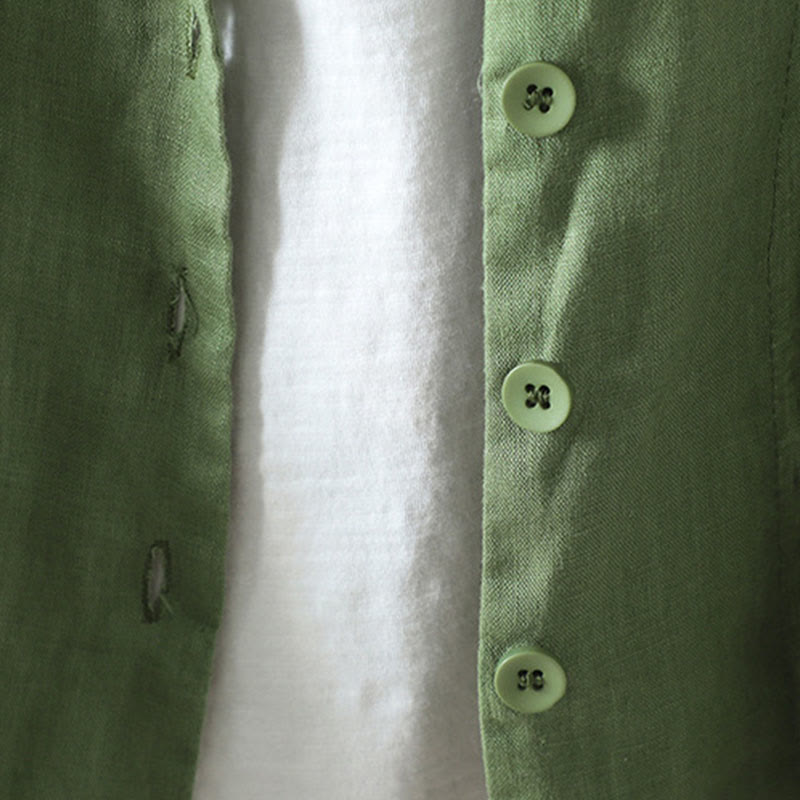 Buddha Stones Pure Color Damen-Baumwolljacke mit V-Ausschnitt und Taschen - image 20
