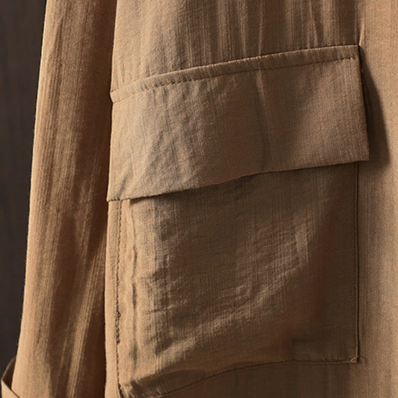 Buddha Stones Damen Baumwollmantel mit Taschen und schlichten Knöpfen - image 9