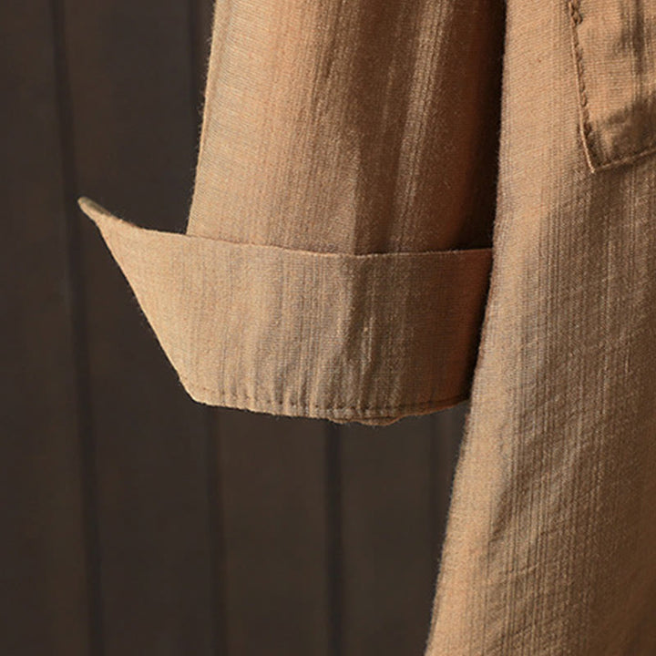 Buddha Stones Damen Baumwollmantel mit Taschen und schlichten Knöpfen - image 5