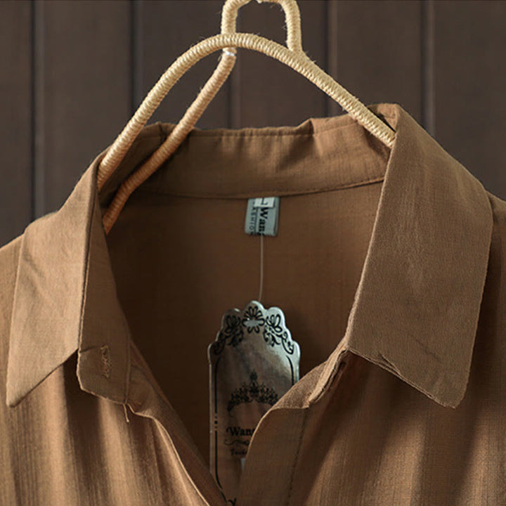Buddha Stones Damen Baumwollmantel mit Taschen und schlichten Knöpfen - image 6