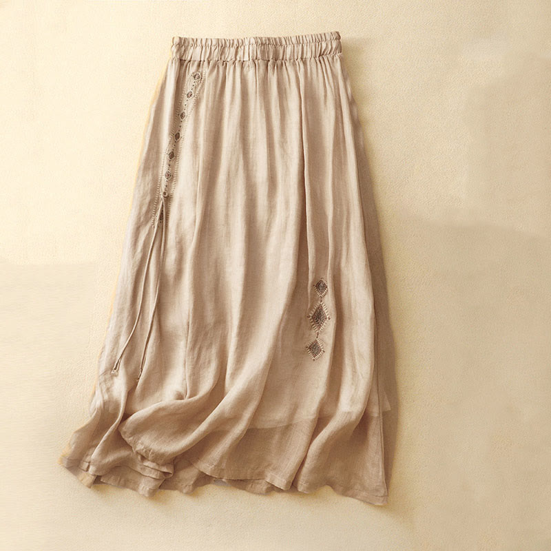 Buddha Stones, ethnisches Vintage-Stickerei-Knopf-Design, Damen-Baumwoll-Leinen-Rock in 7–8 Länge - Gold - US 8-10, UK/AU 12-14, EU 40-42 (2XL) - image 9