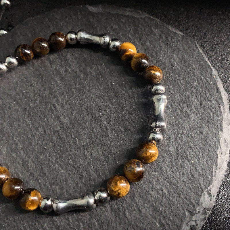 Buddha Stones Niedliches Knochenmuster Tigerauge Mut Perlen Armband - image 8
